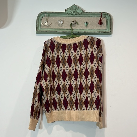 Chaser Women's Size Small Ribbed Boat Neck Argyle Knit Sweater Multicolor NWOT - Picture 5 of 5